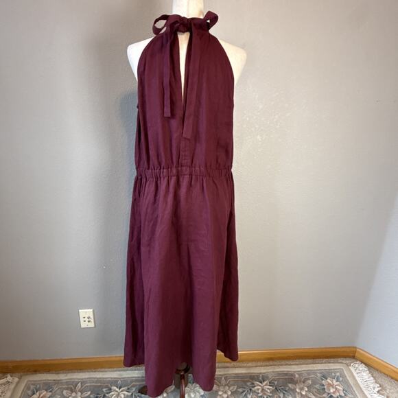 Linen Handmade Studio Alicia Maxi Dress Size XL 16/18 Eggplant Purple Red Pocket - Picture 4 of 8